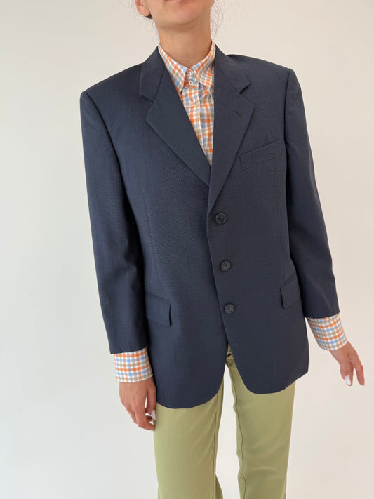 Sacou luxury italian din lana pura extrafina în croi actual Navy blue