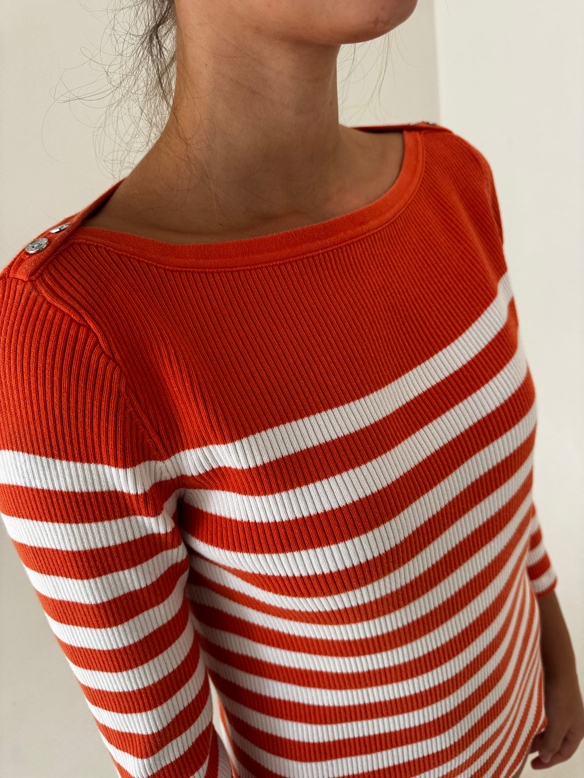 Pulover petite Ralph Lauren din bumbac gros ribbed în dungi