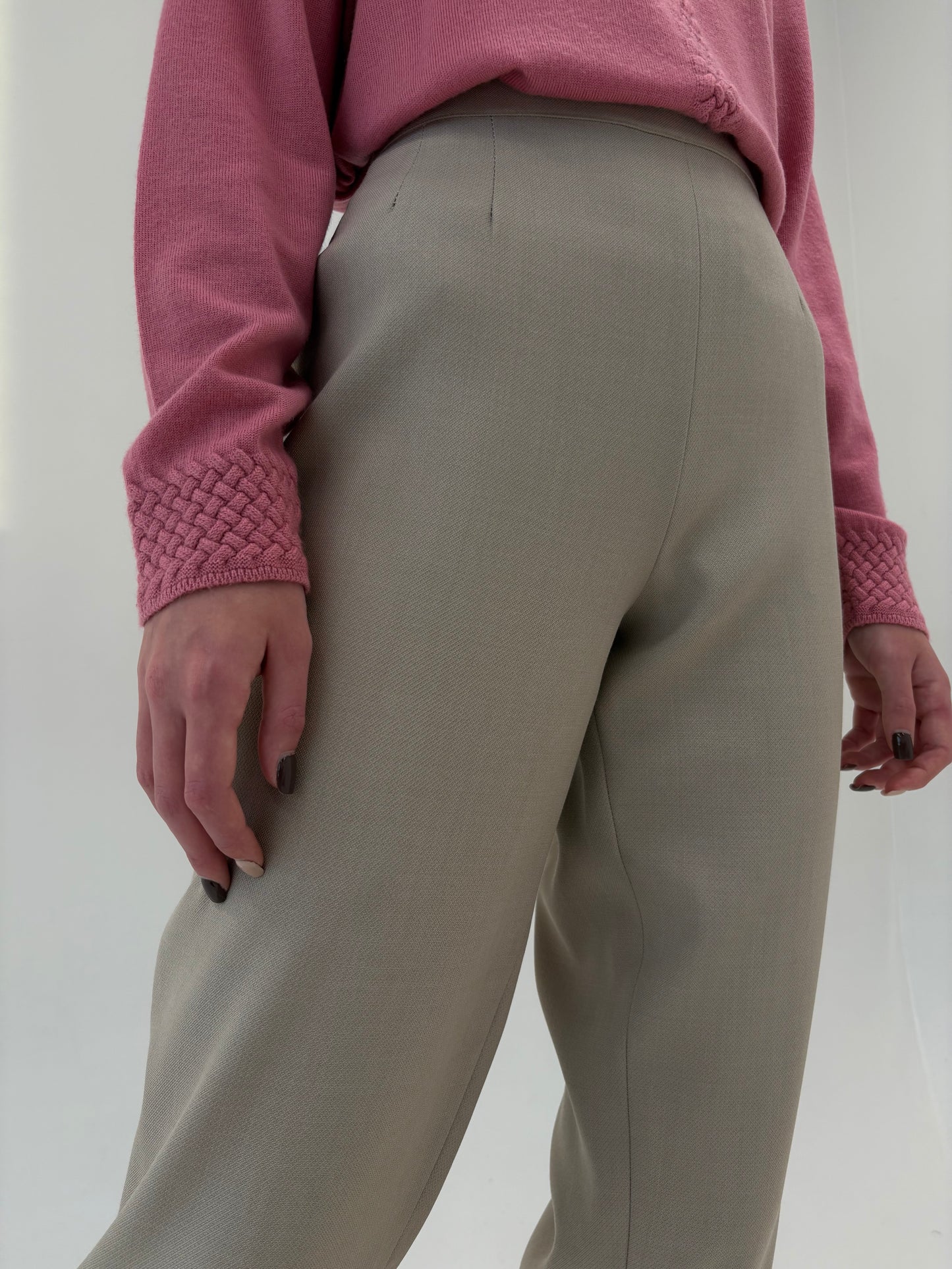 Pantaloni light nude țigaretă cu talie ultra înaltă din lana extrafina