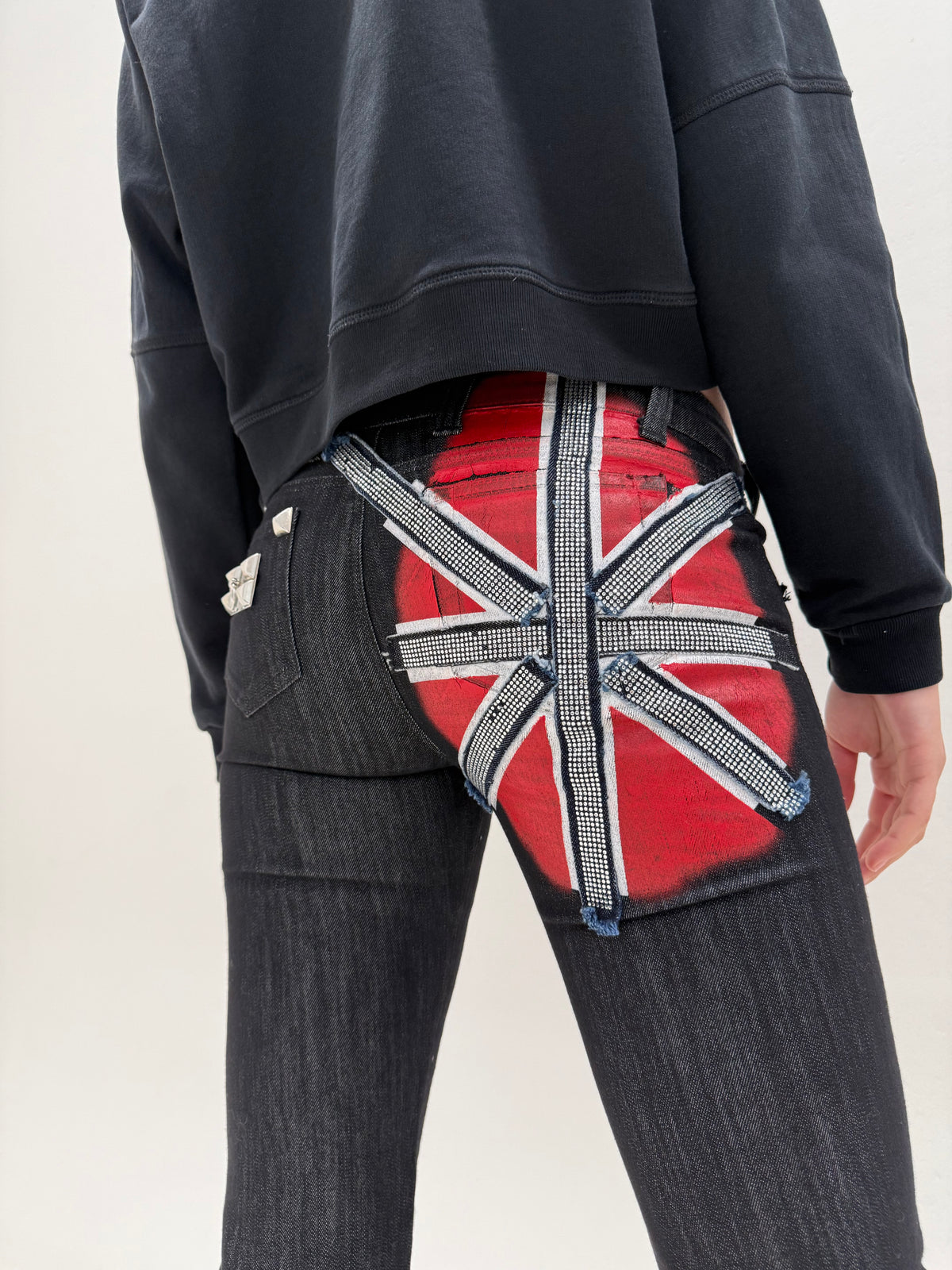 Jeans Phillip Plein couture luxury straight leg tall cu influențe punk dark wash