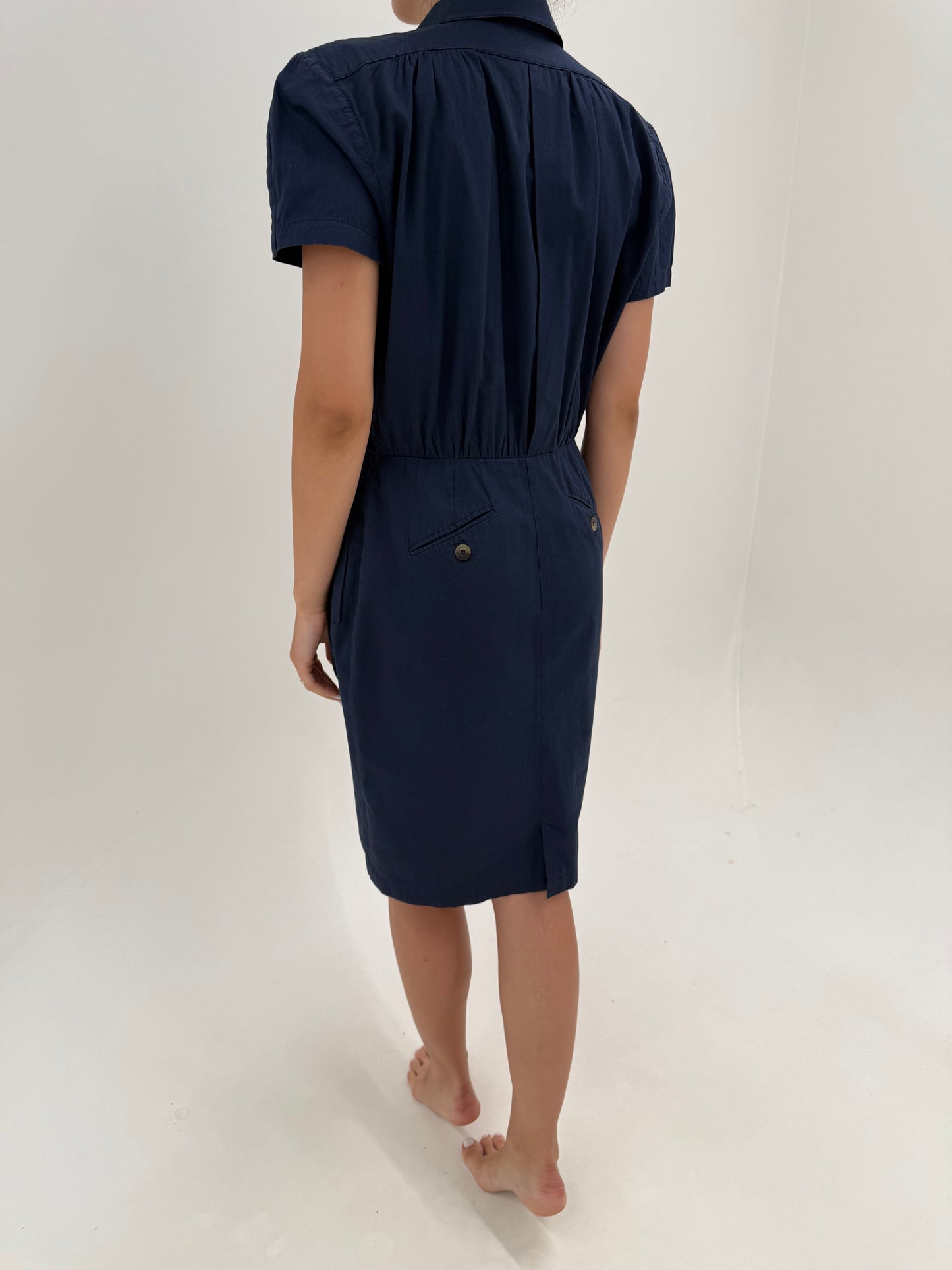 Rochie vintage cambrata italiană cu talie ultra înaltă din canvas de bumbac