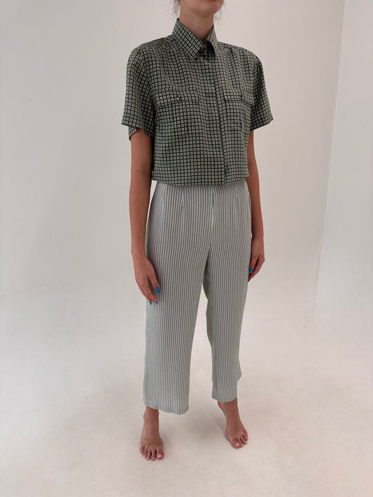 Pantaloni business de vară în dungi fine verticale Sage green
