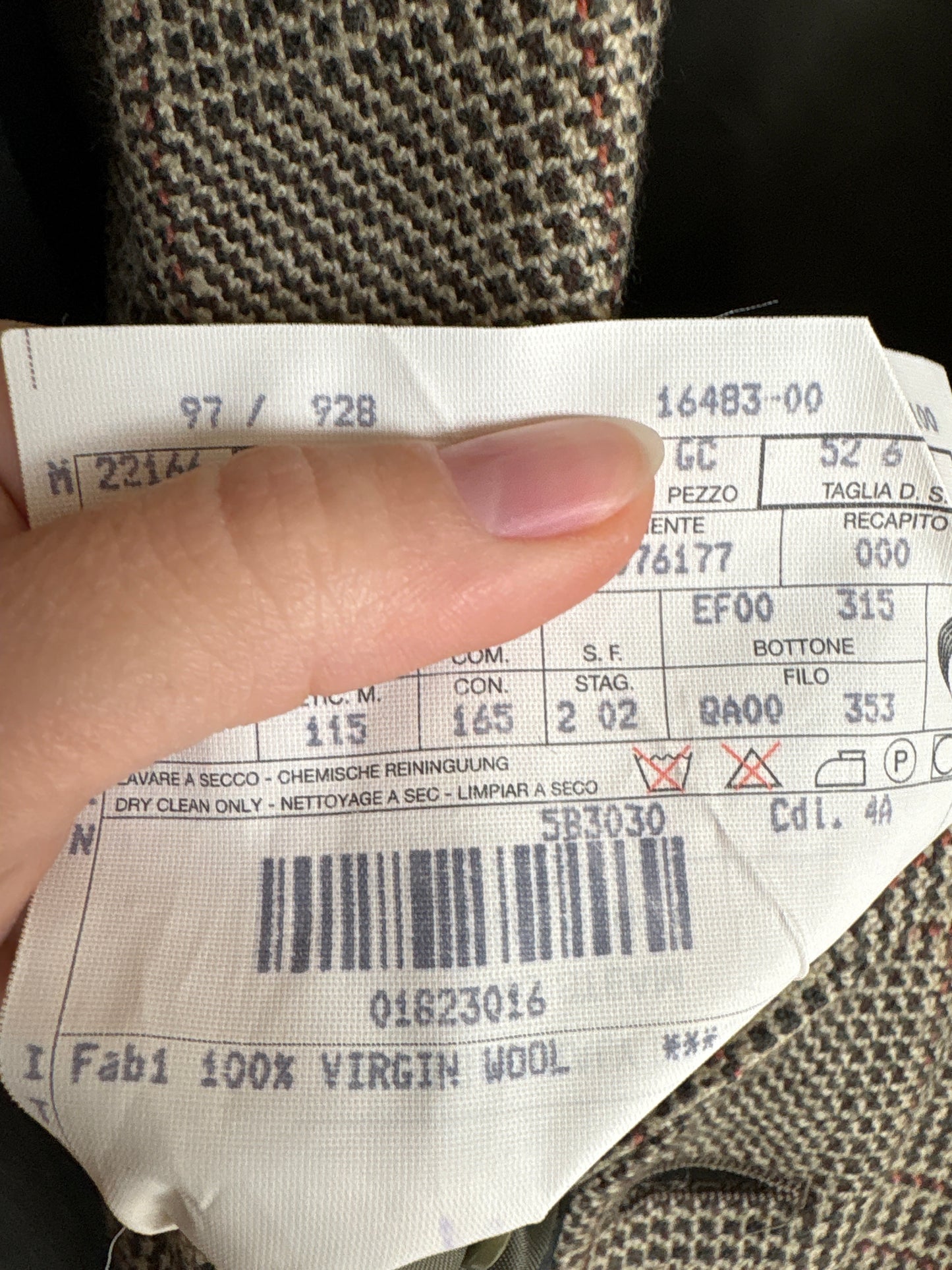 Sacou came italian în carouri fine din stofă plină extafina de lana