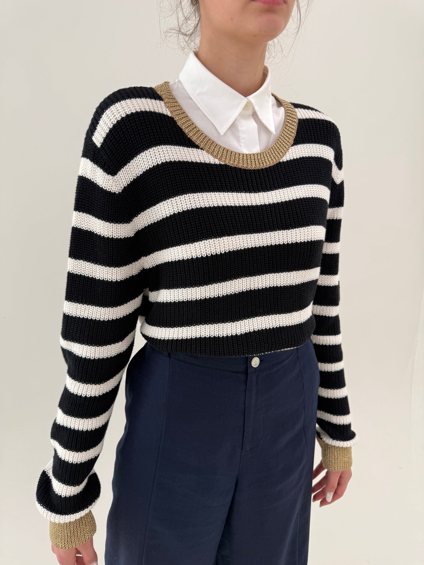 Soft knit Ralph Lauren în dungi și detalii din poplin