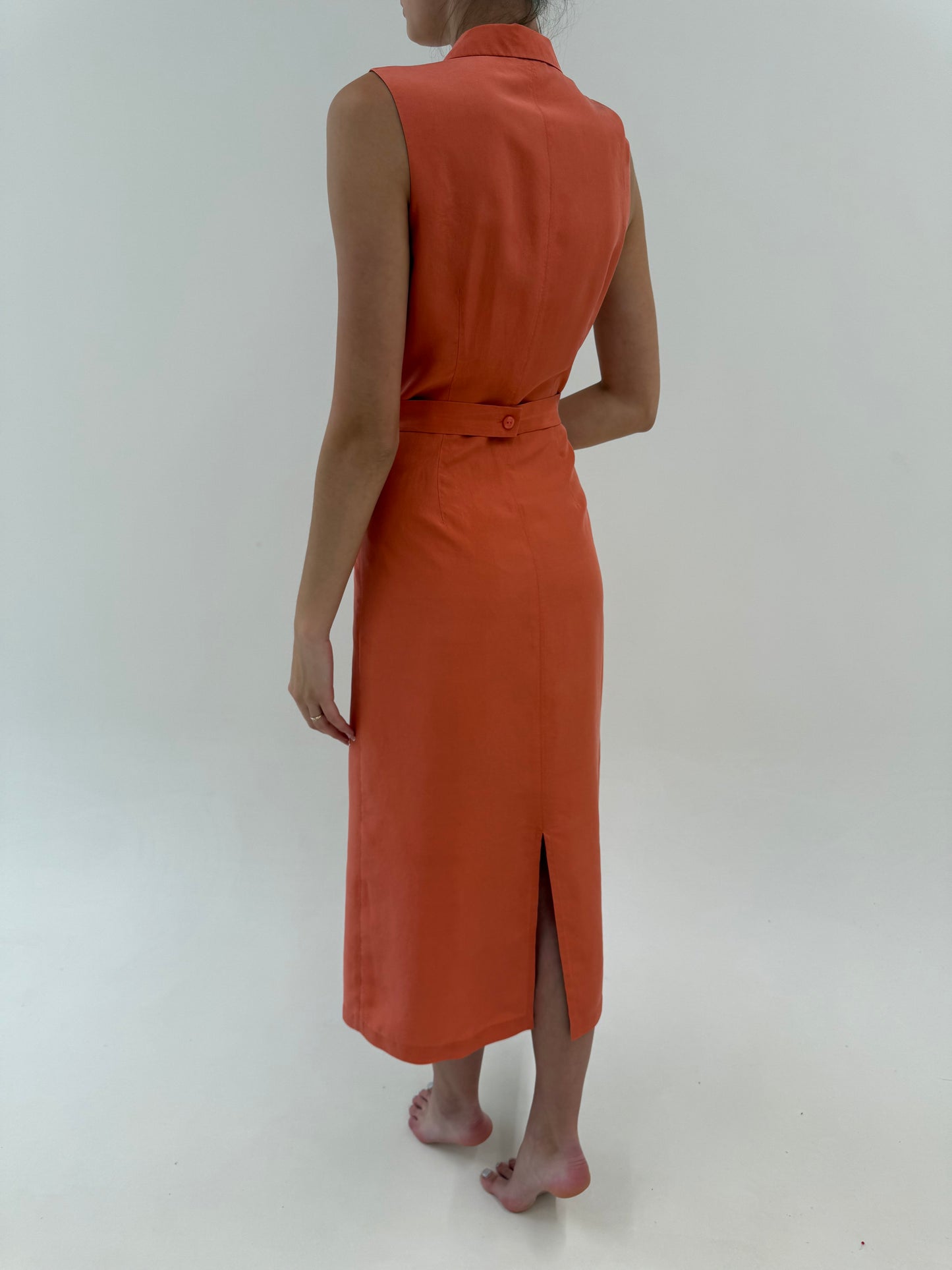Rochie maxi light orange din mătase naturală plină