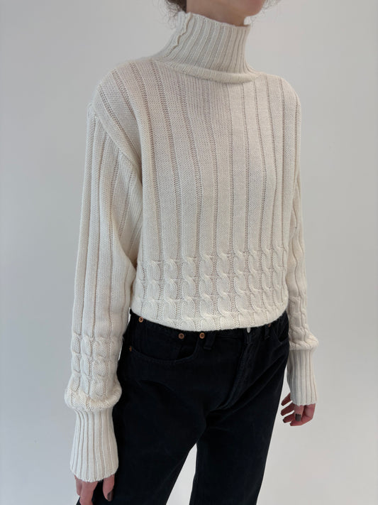 Maleta tall off white cu torsade din lana extrafina groasă de gramaj mare