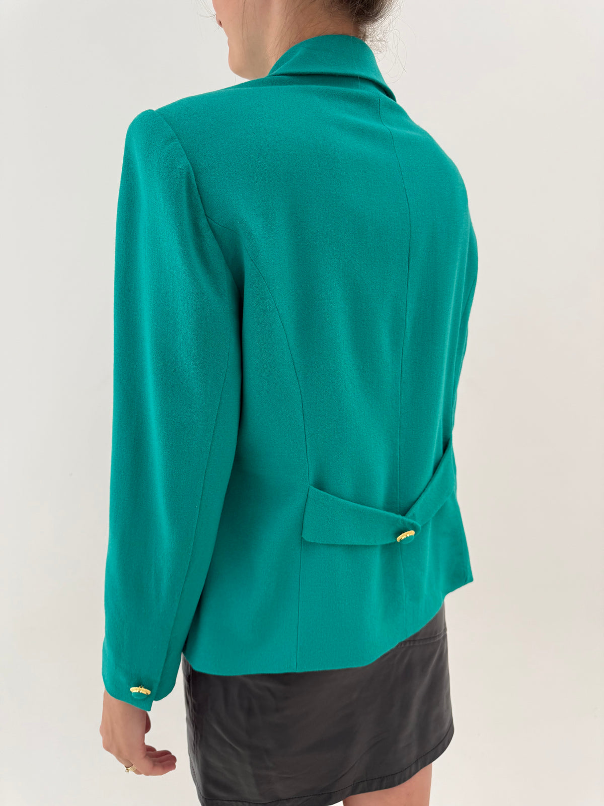 Sacou vintage emerald green excepțional din lana extrafina twill