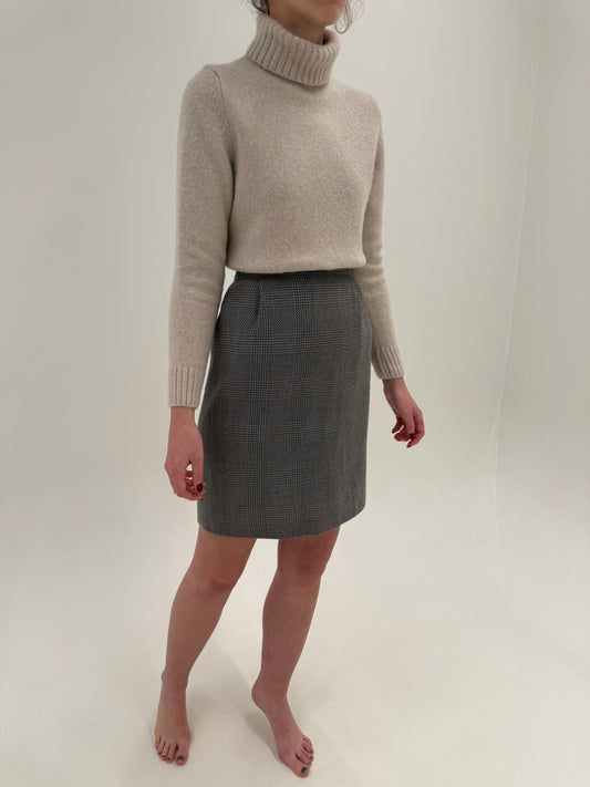 Fustă cu talie ultra înaltă din tweed superb de lana extrafina în nuanțe neutre