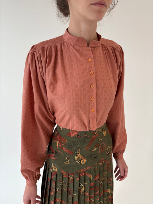 Cămașa vintage din jacquard de bumbac excepțional terracota
