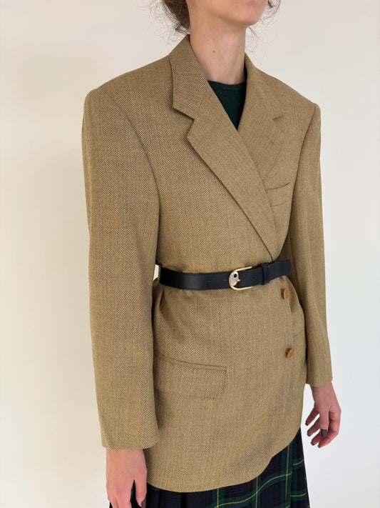 Sacou italian couture camel din stofă de lana și cașmir herringbone