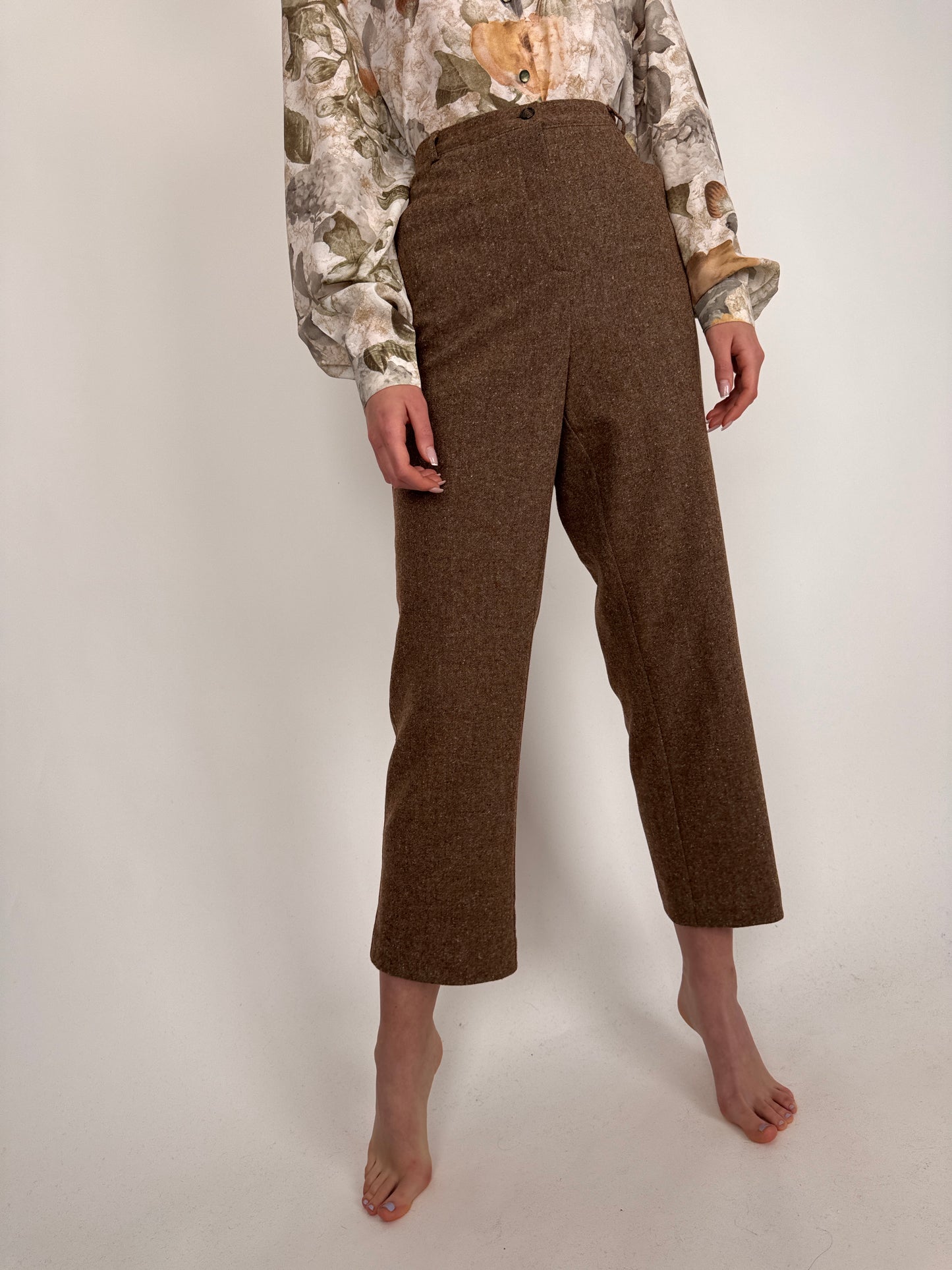 Pantaloni coffee brown din lana plină extrafina strech