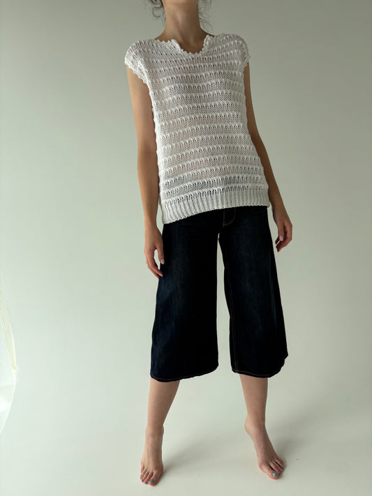 Culottes din jeans subțire de vară dark wash
