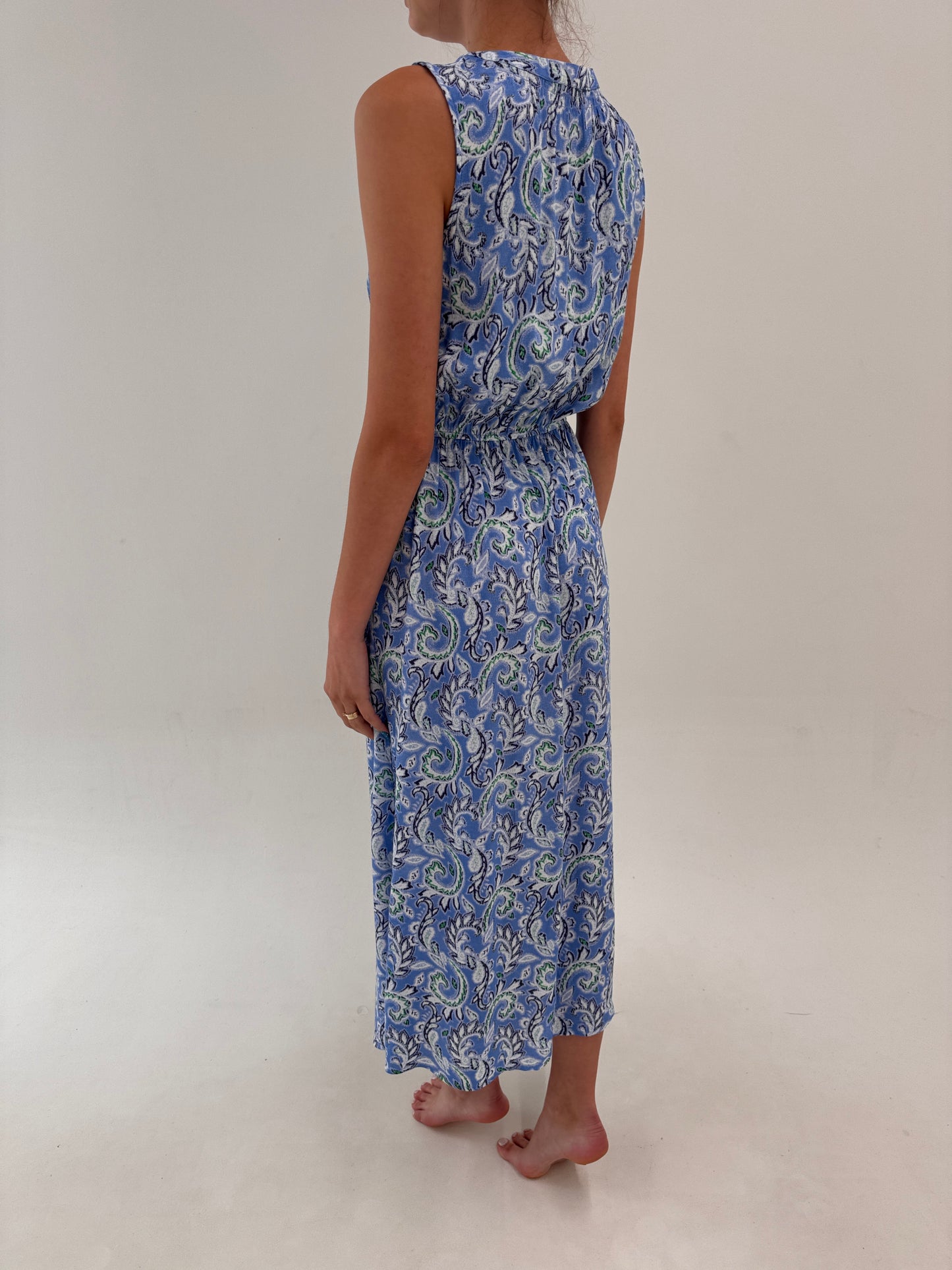 Rochie vaporoasă cu print paisley stilizat și talie ultra înaltă elastică baby blue