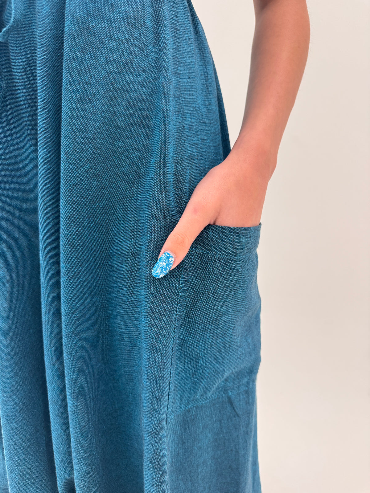 Fustă pantaloni din pânză dark teal green in croi drapat cu talie ultra înaltă