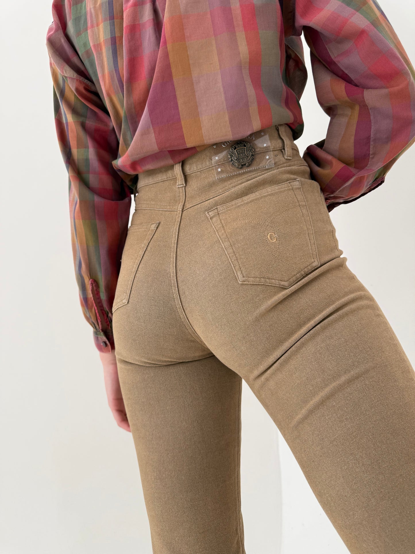 Pantaloni camel ultra modelatori premium tall din bumbac gros cu talie înaltă