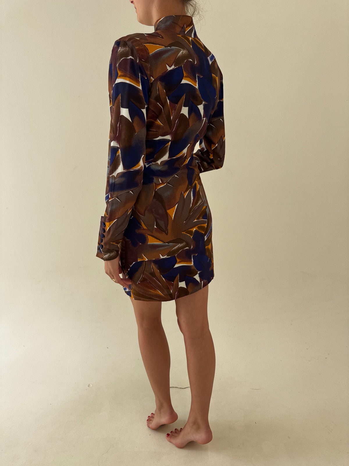 Rochie vintage de la zi la cocktail cu print spectaculos din mix plin de mătase naturală