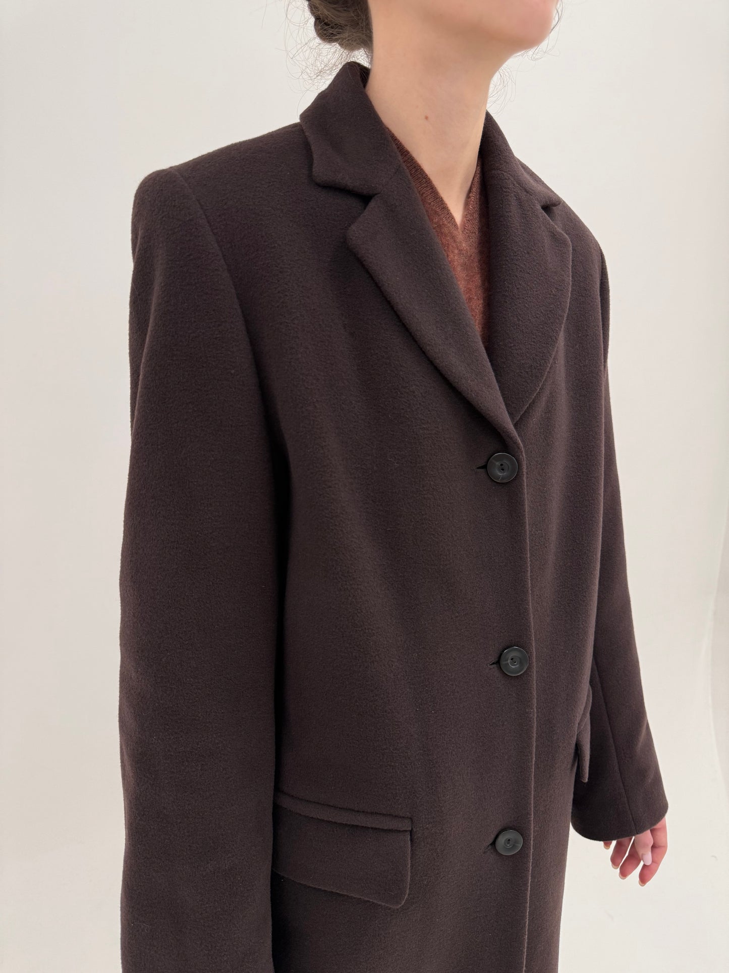 Palton super lung tall din lana cu cașmir chocolate brown
