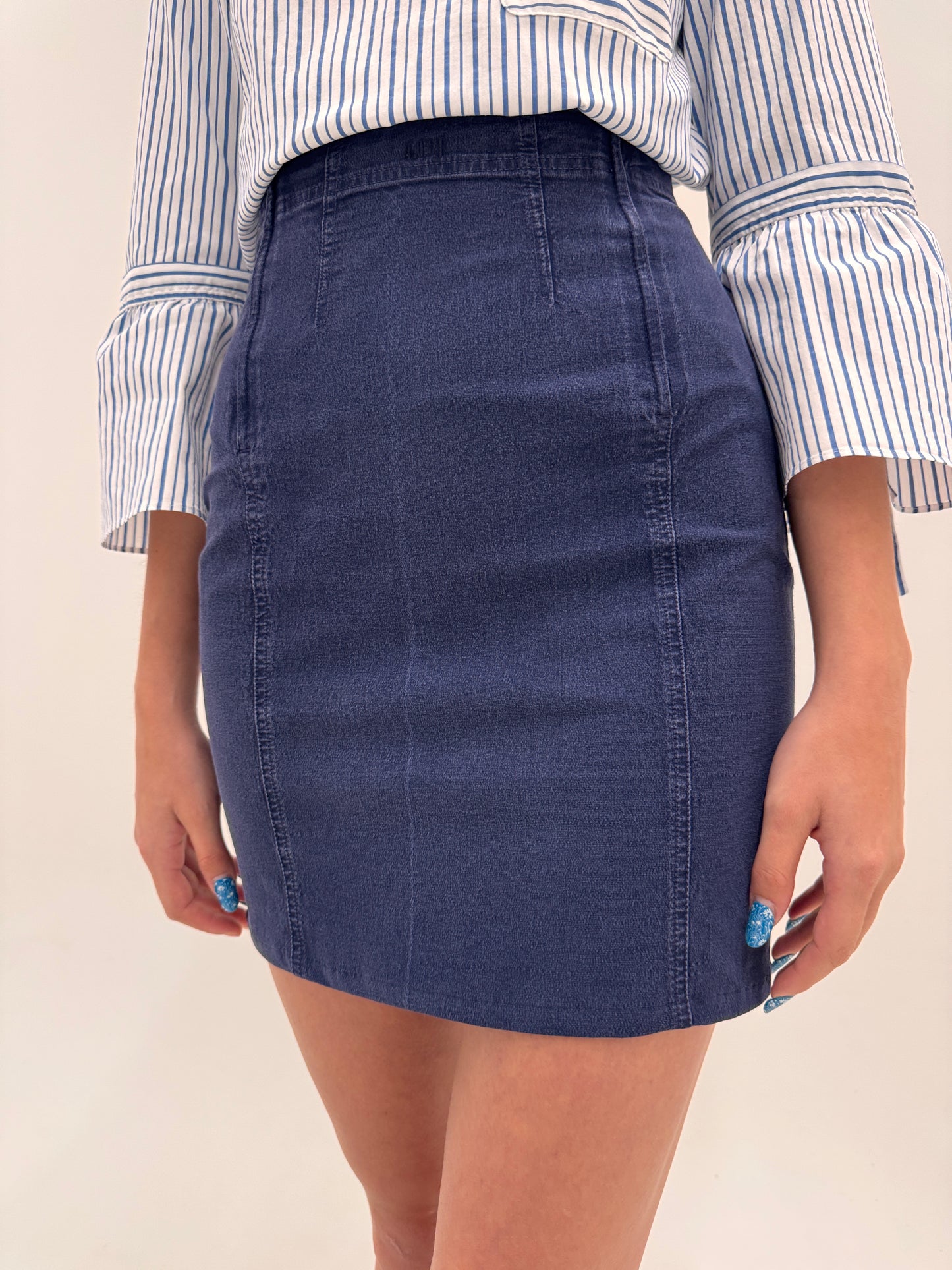Fustă luxury Laura Biagiotti mini din Jeans modelator cu talie extrem de înaltă