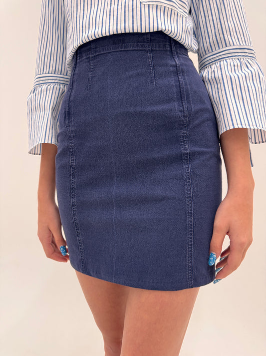 Fustă luxury Laura Biagiotti mini din Jeans modelator cu talie extrem de înaltă