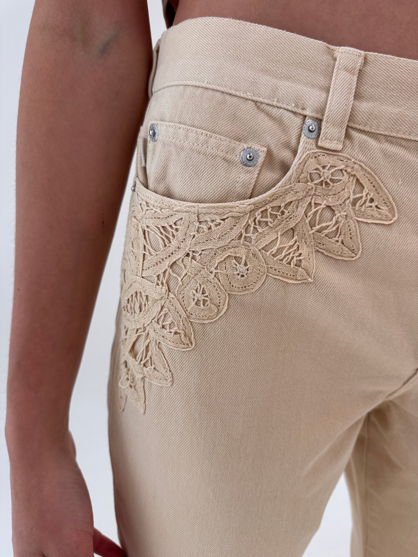 Jeans Ralph Lauren camel de vară cu dantelă macrame petite în croi evazat