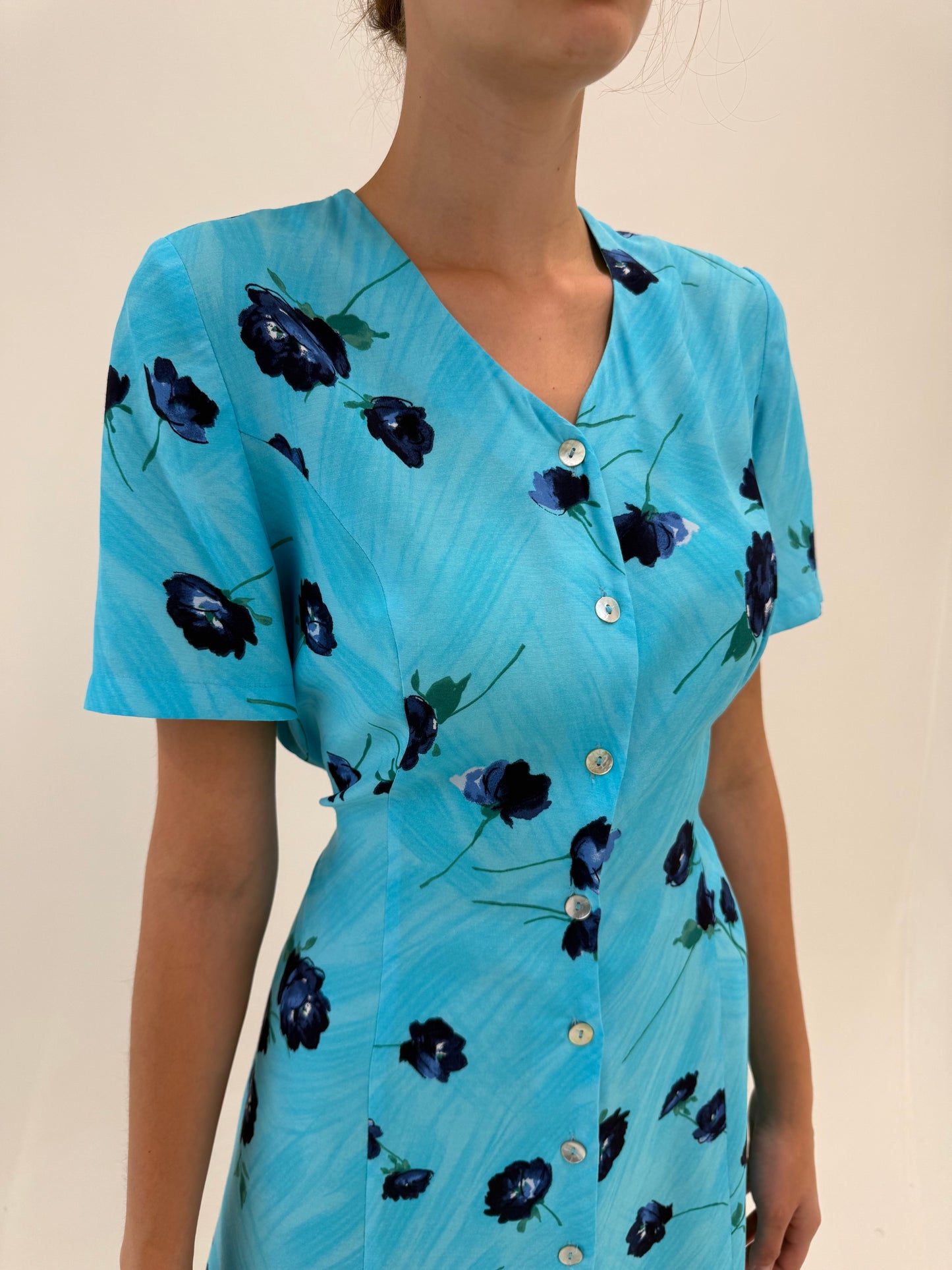 Rochie vintage turcoaz super vaporoasă cu talie reglabilă la spate