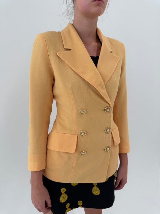 Sacou vintage italian light orange cu nasturi bijuterie și revere late din lana extrafina