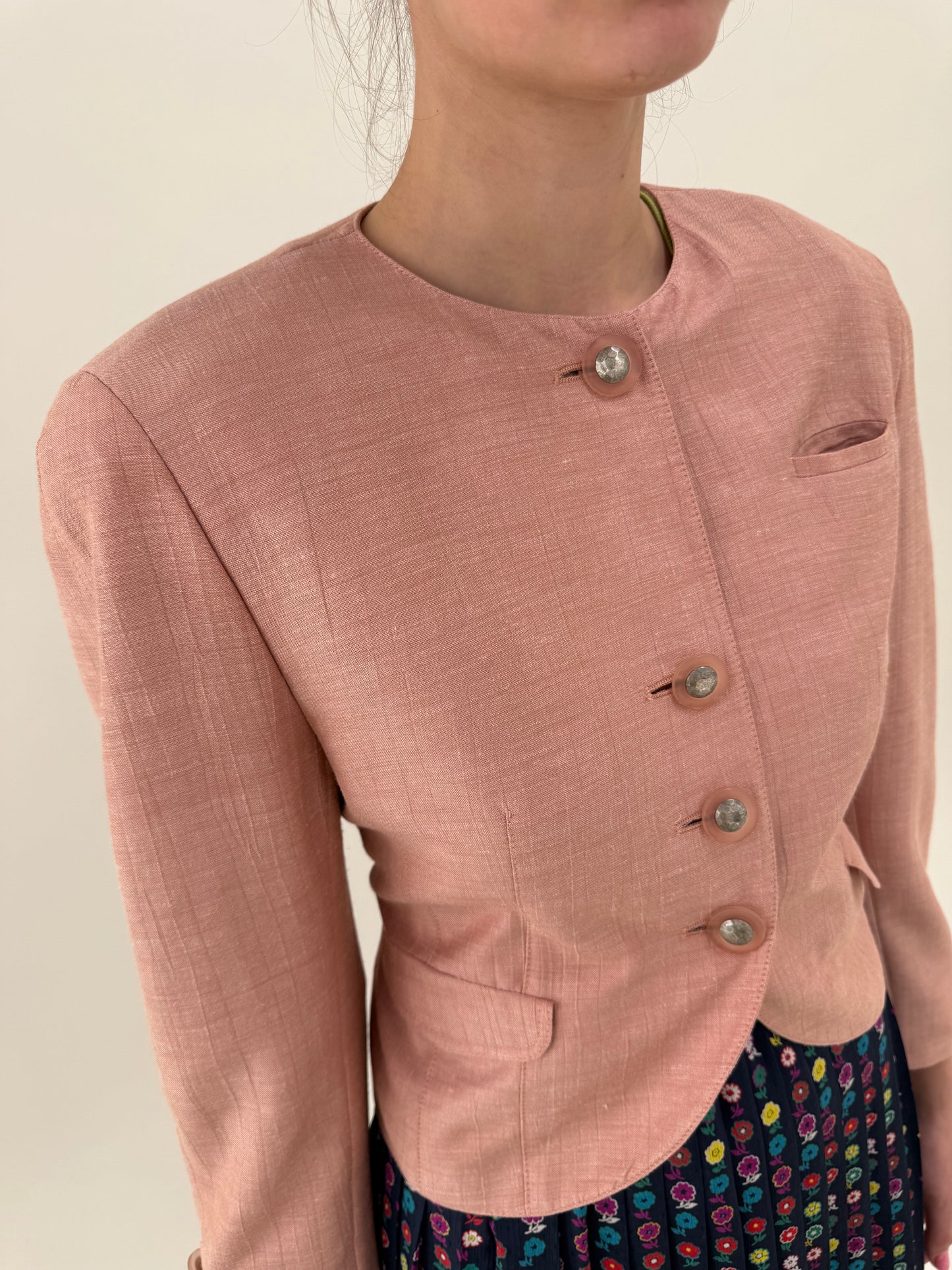 Sacou vintage powder Pink din pânză ușor perlata