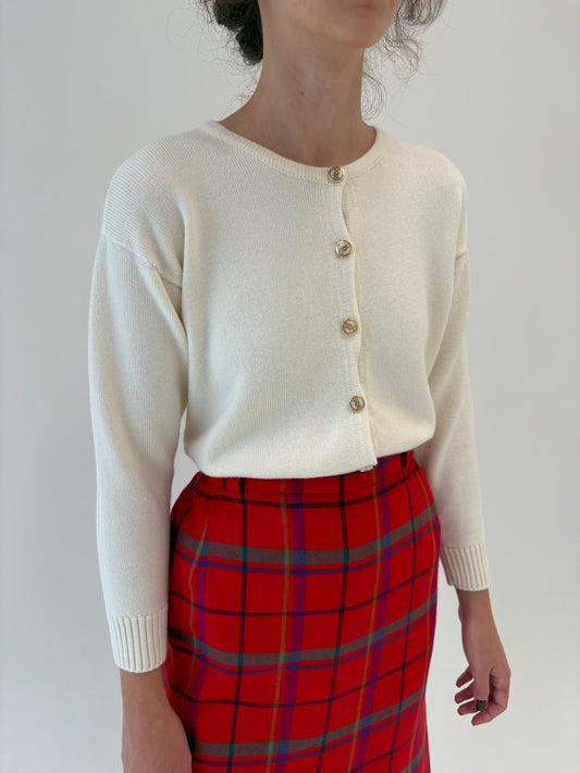 Cardigan vintage excepțional butter white din lana merino de gramaj mare