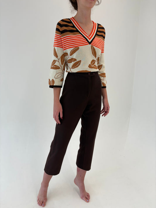 Pantaloni petite chocolate brown din twill din mix de lana extrafina