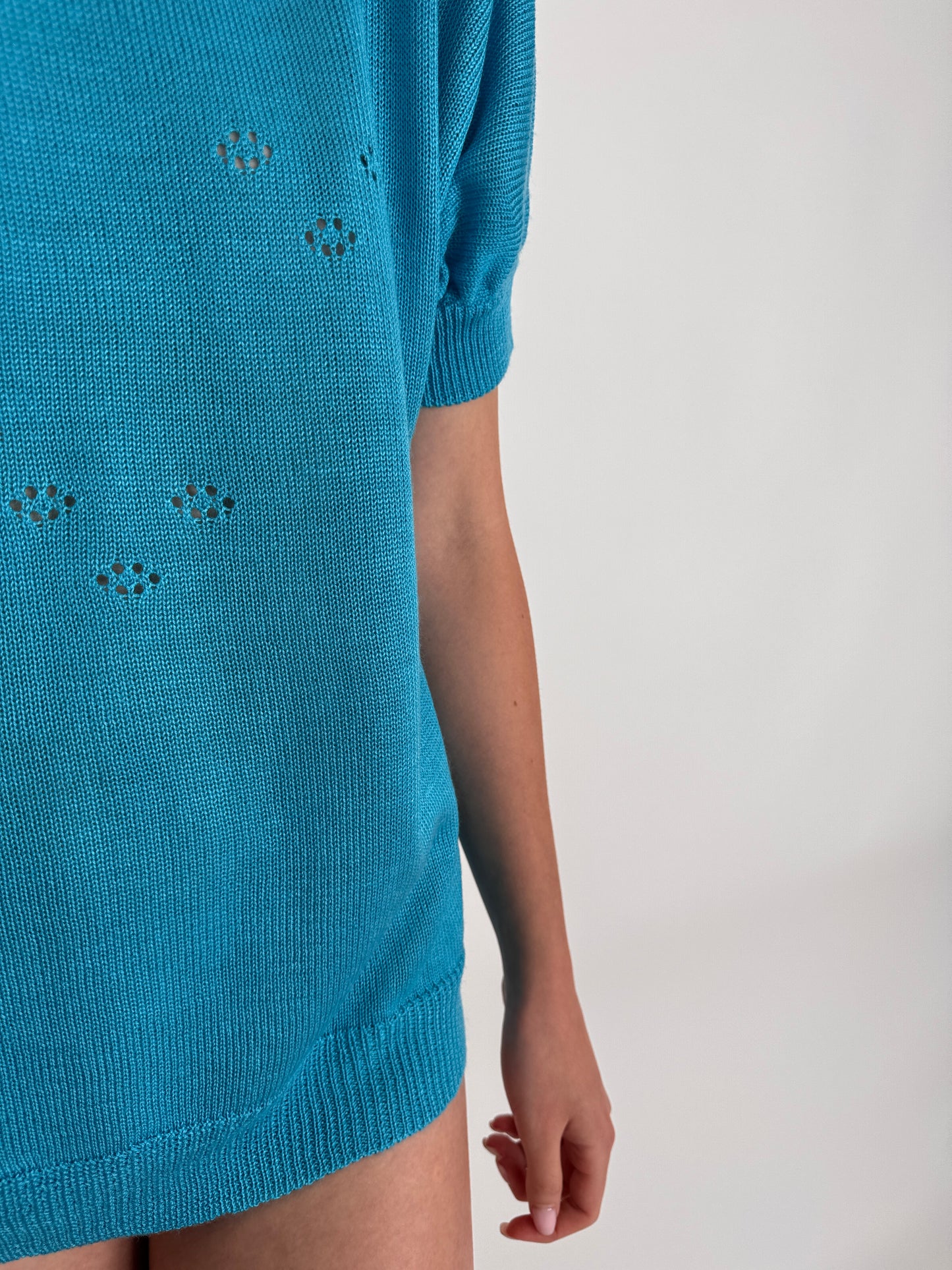 Top vintage turcoaz din jerse de bumbac de gramaj mare