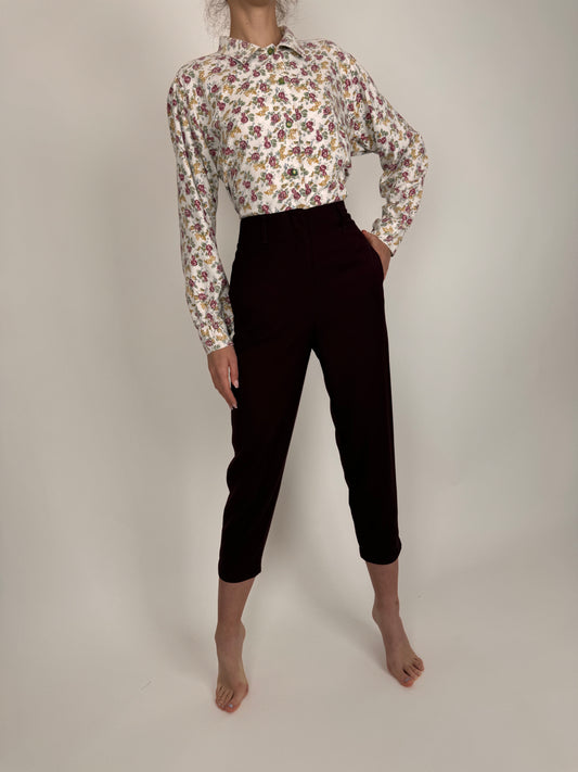 Pantaloni aubergine cu talie ultra înaltă persoane petite