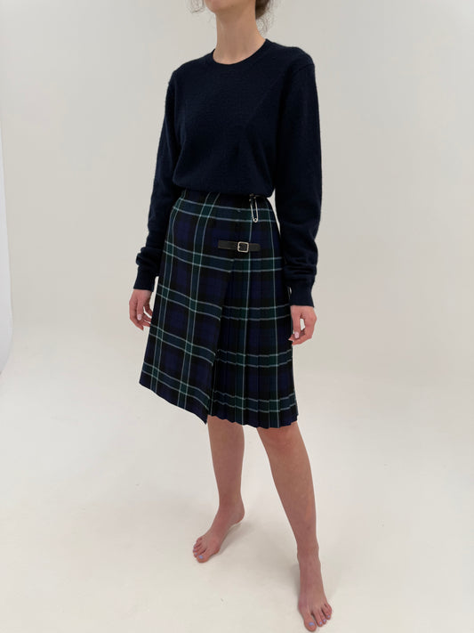 Fustă plisata din Tartan de lana în combinație clasică de culori