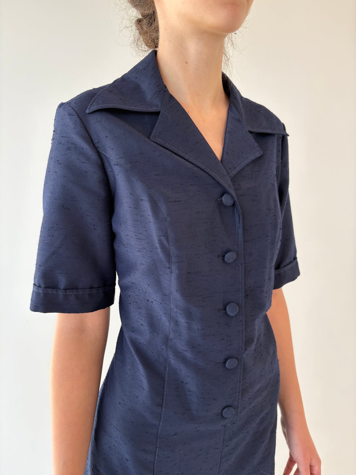 Rochie old vintage din stofă tip shantung anii 70