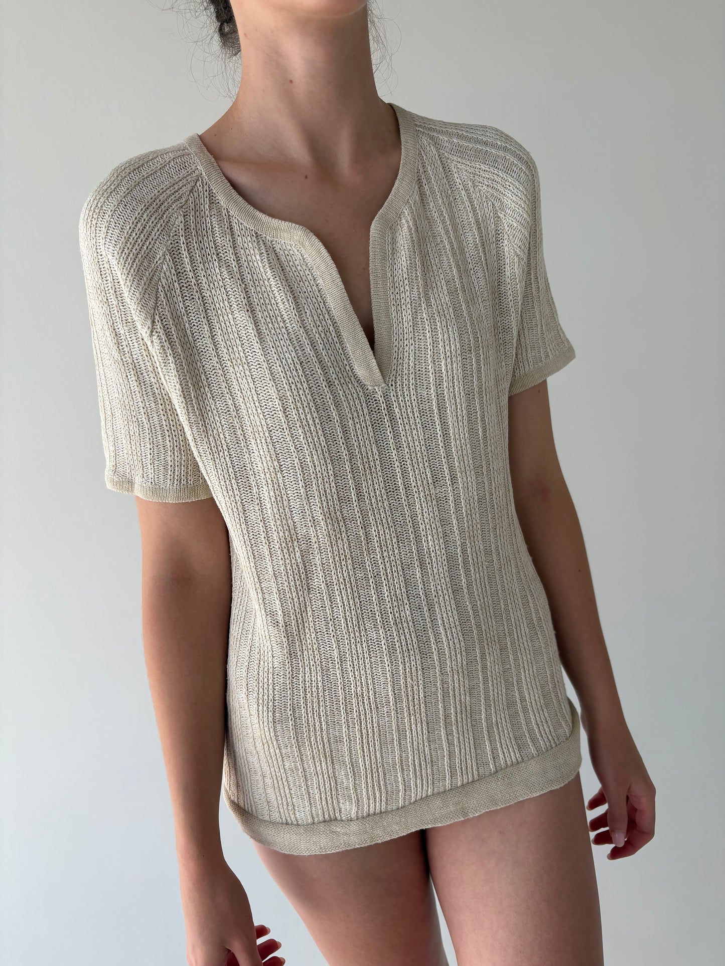 Top vintage italian în nuanțe superbe de nude din jerse de vară