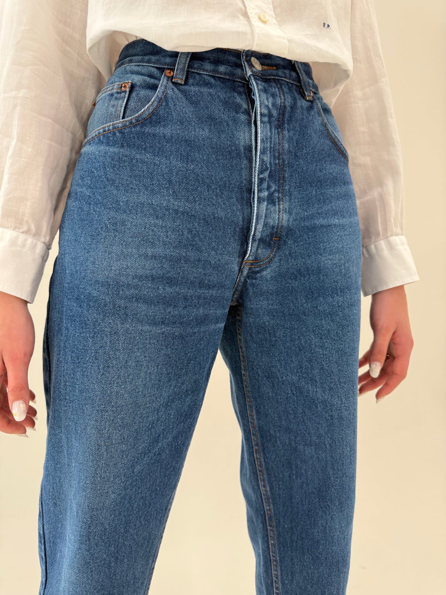 Jeans vintage darker wash cu talie înaltă straight leg