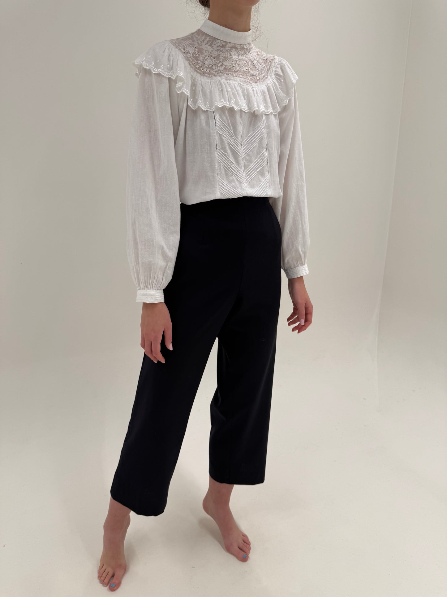 Pantaloni Navy italienești din lana extrafina confort cu talie înaltă