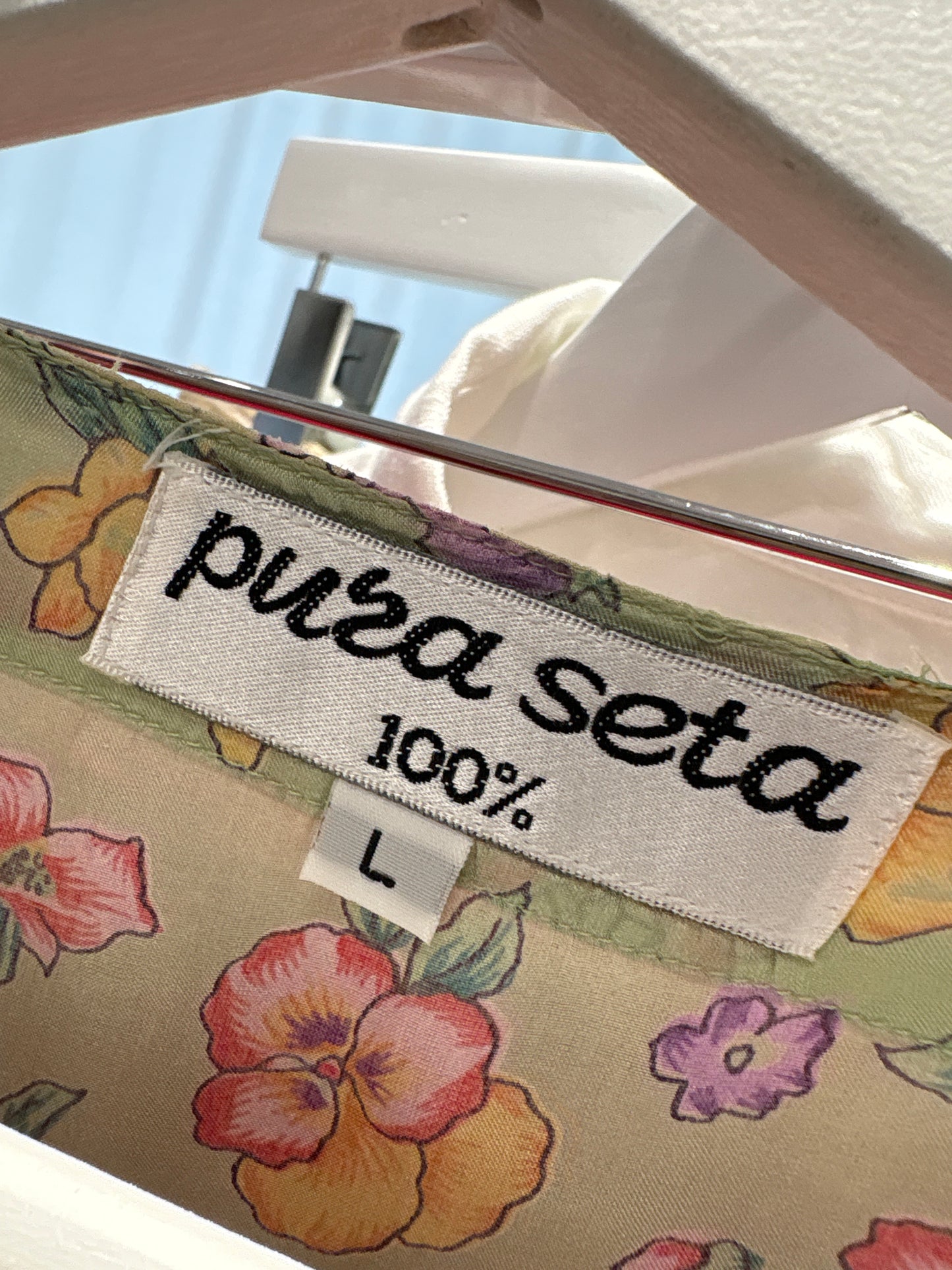 Top vintage mint green cu print floral din mătase naturală în croi oversized