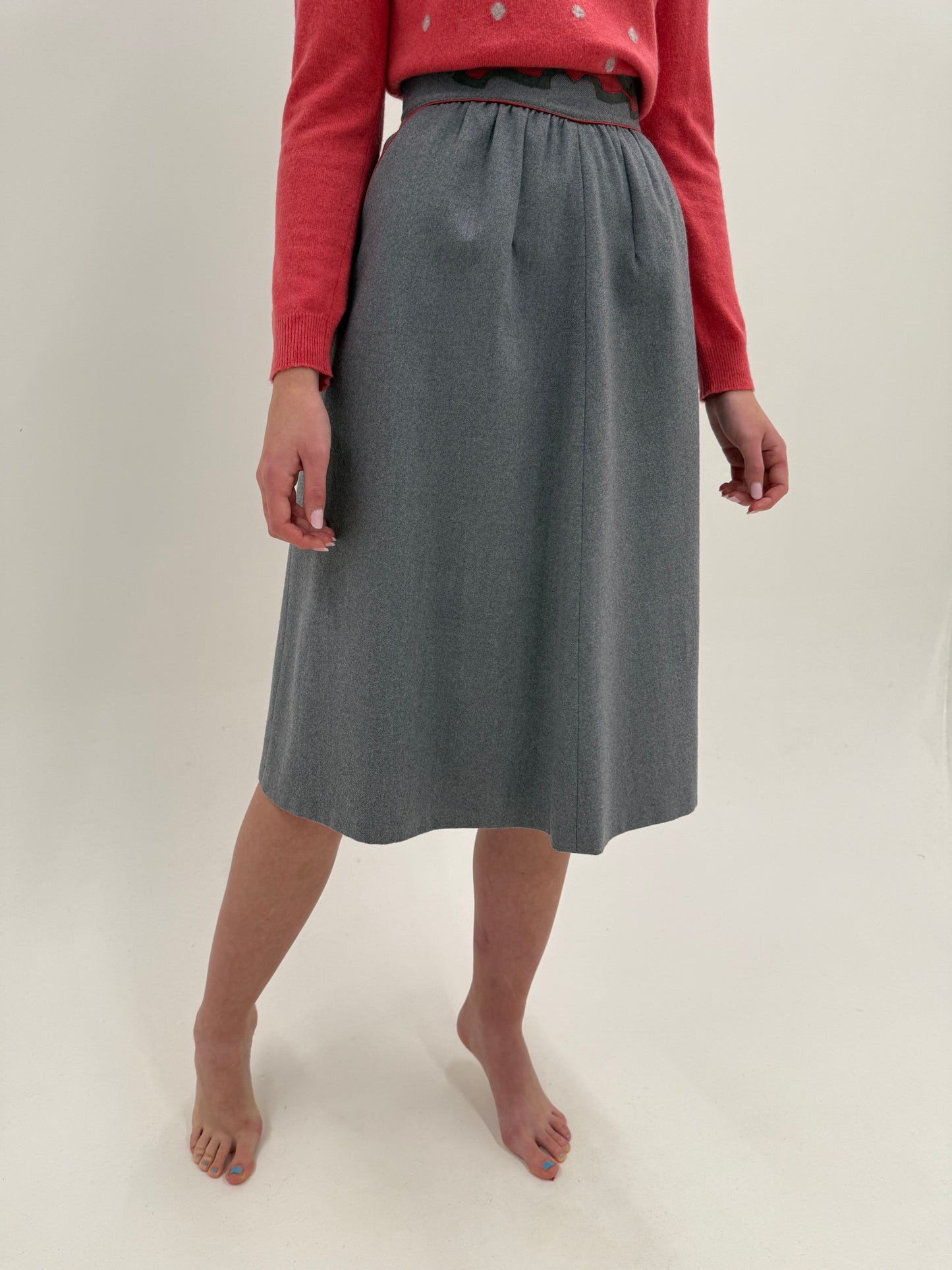 Fustă vintage din lana groasă super amplă cu talie ultra marcată înaltă