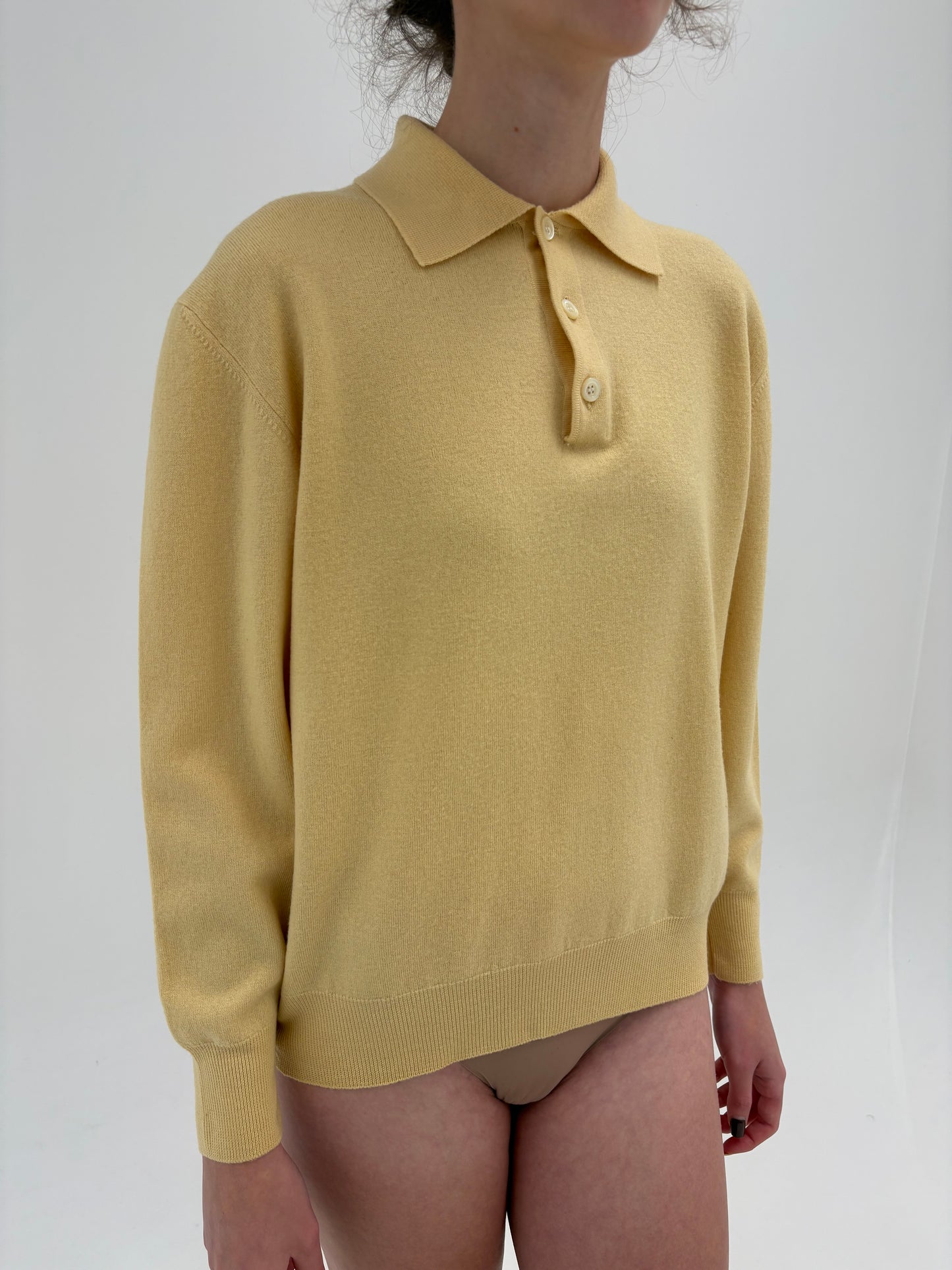 Pulover polo butter white din lana extrafina de gramaj mare