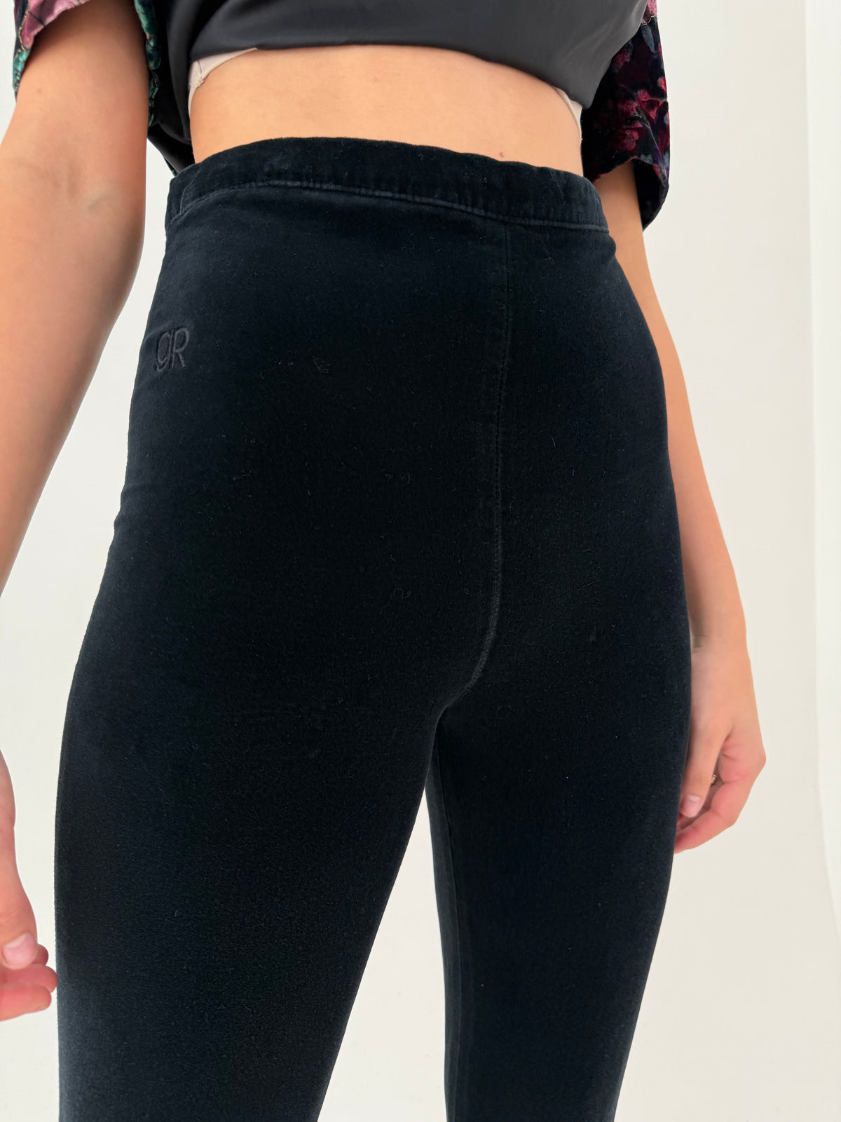 Pantaloni țigaretă vintage cu talie extrem de înaltă petite din catifea modelatoare