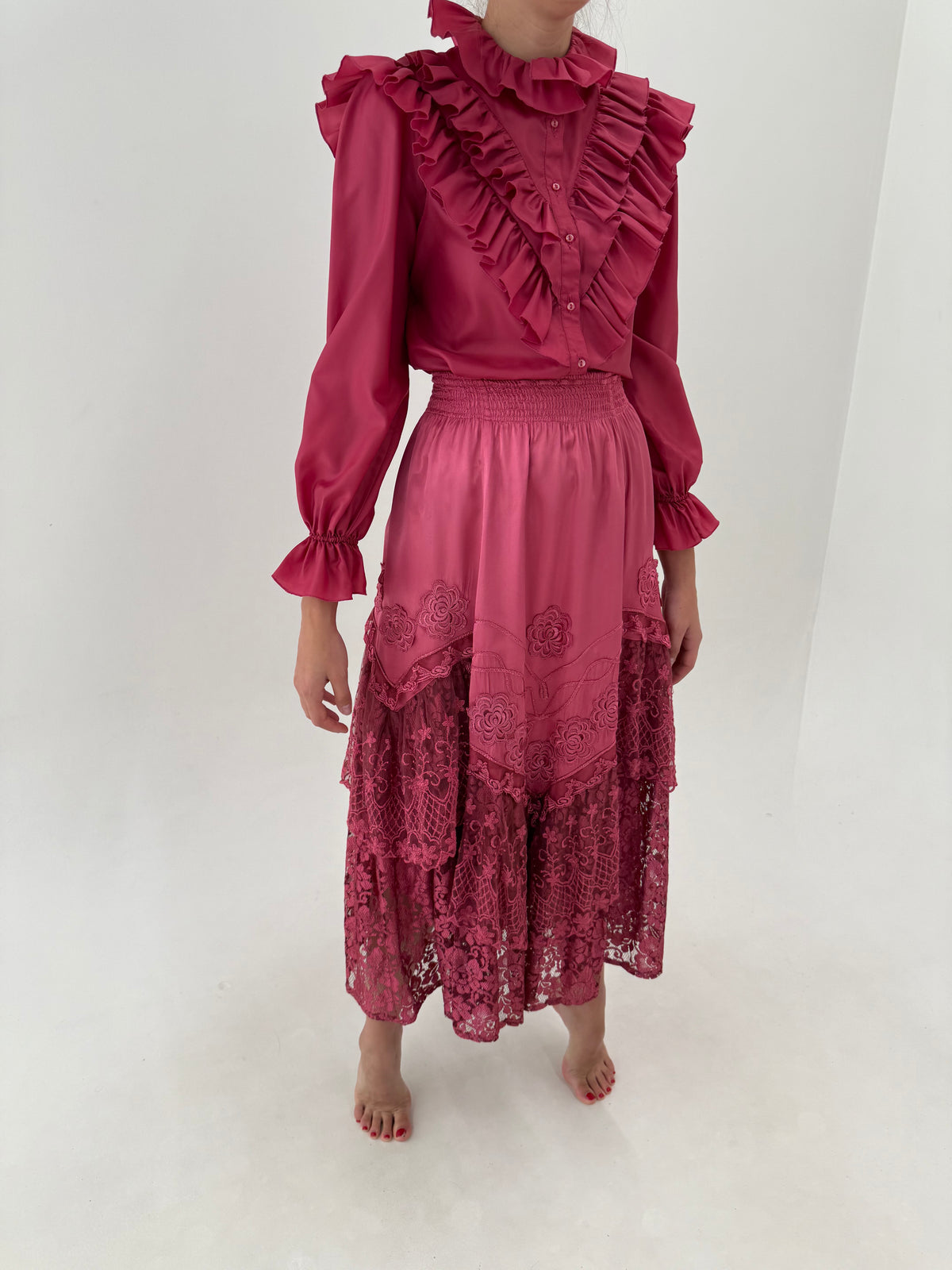 Fustă maxi rose pink din materiale excepționale în croi ultra amplu