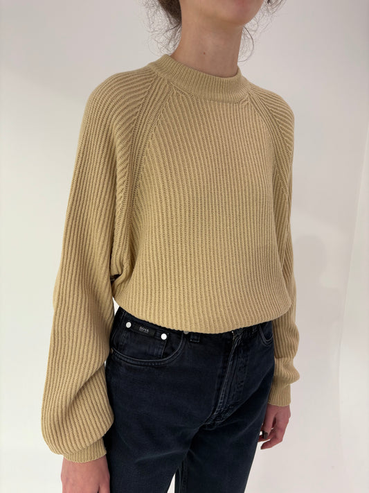 Pulover gros Stefanel sand nude din lana merino excepțională ribbed