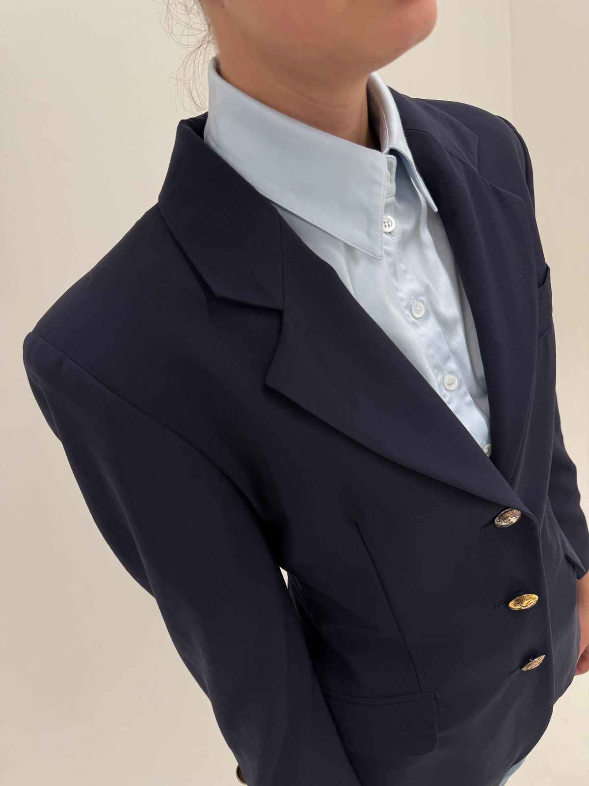 Sacou Moschino Navy blue din lana extrafina cu nasturi metalici aurii
