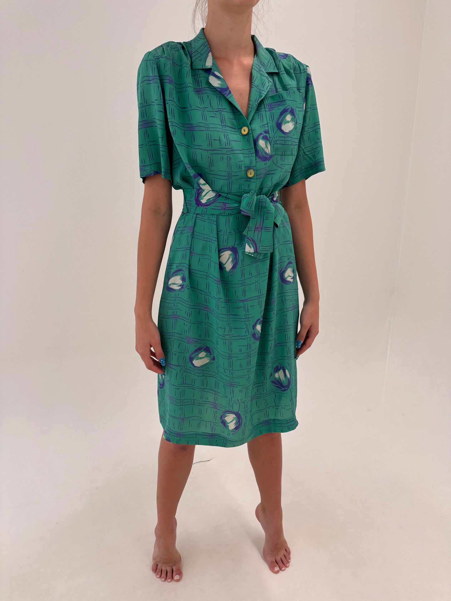Rochie vintage italiană midi din mătase naturală cu talie reglabilă