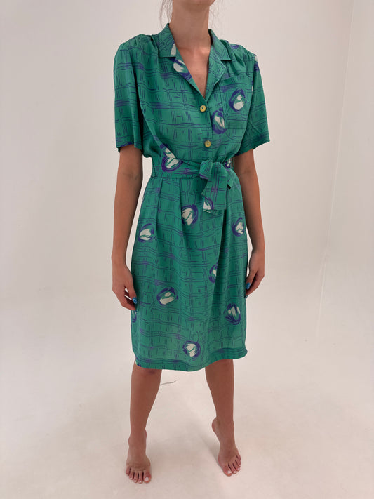 Rochie vintage italiană midi din mătase naturală cu talie reglabilă