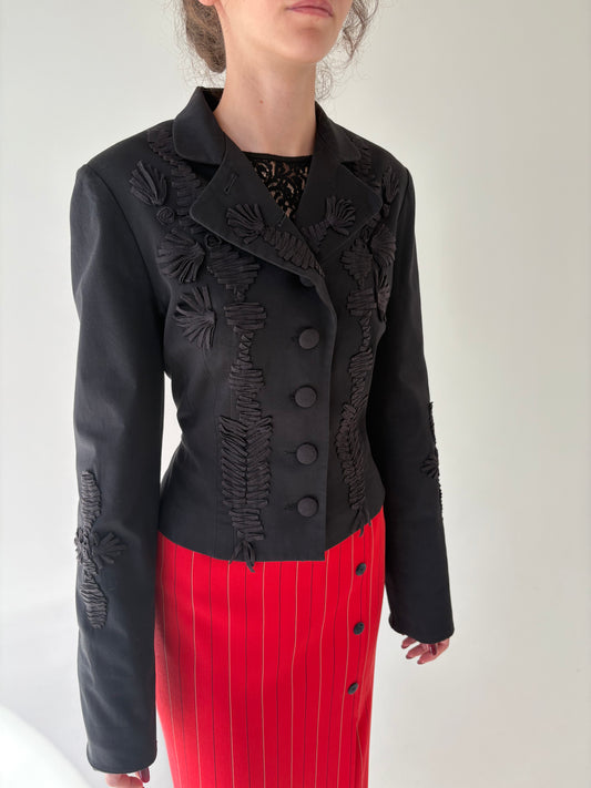 Sacou vintage negru Roberto Cavalli din stofita cu aplicații 3D
