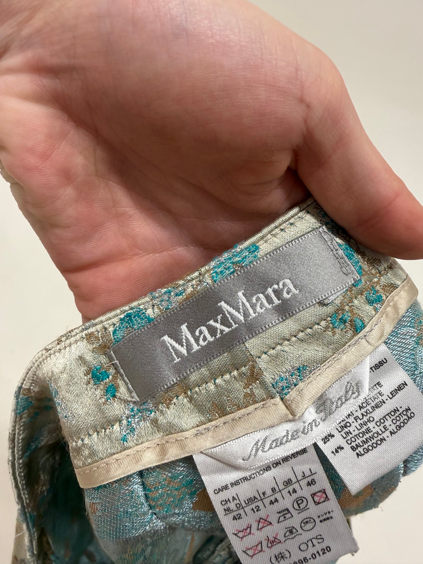 Pantaloni Max Mara din jacquard de in cu bumbac de la zi la seară