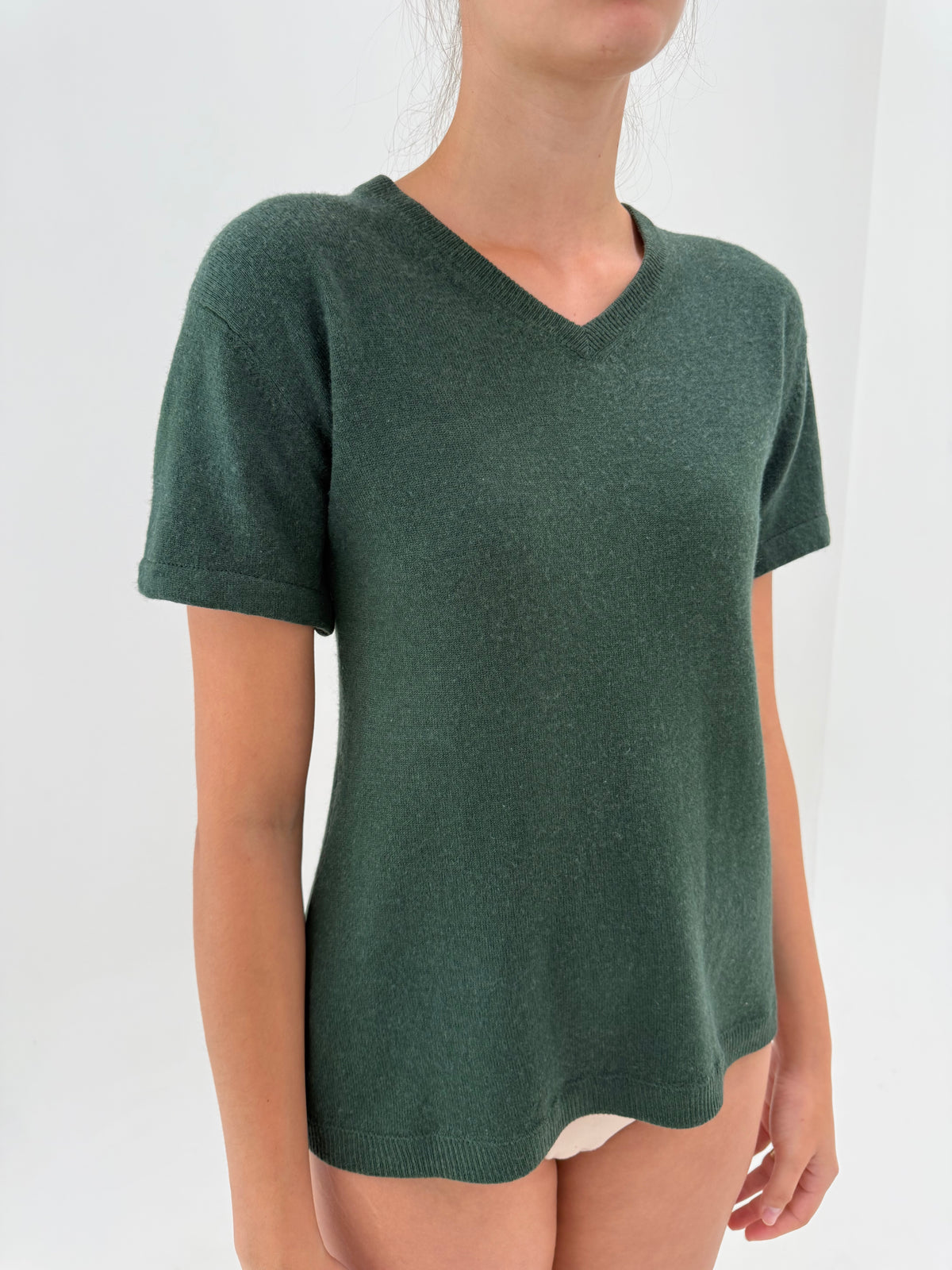 Top crew neck din cașmir și mătase naturală dark green