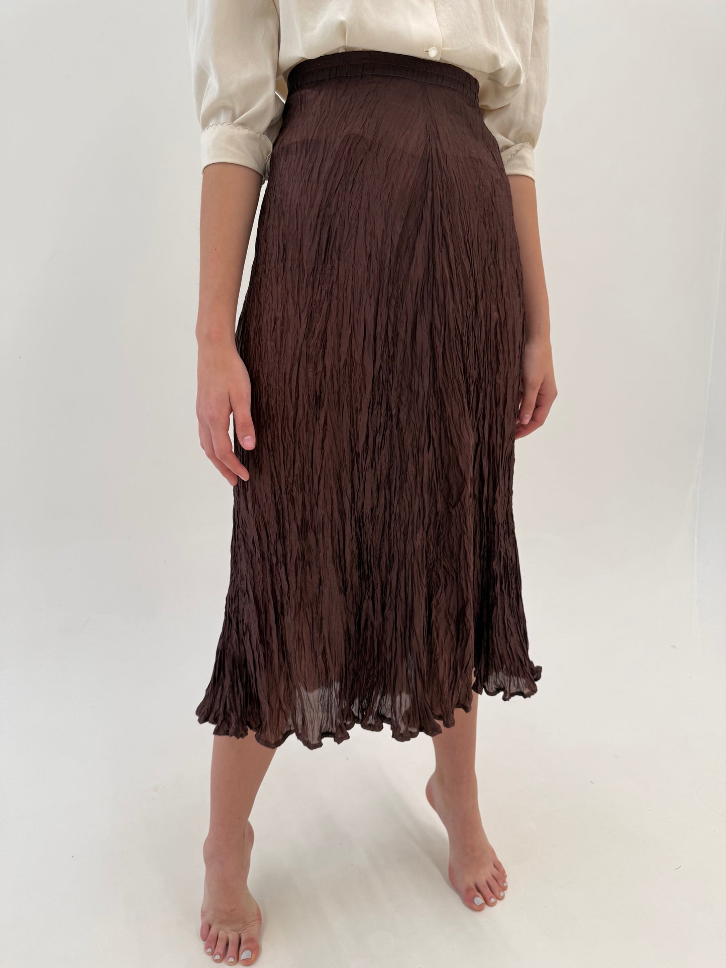 Fustă maxi din mătase naturală no iron chocolate brown