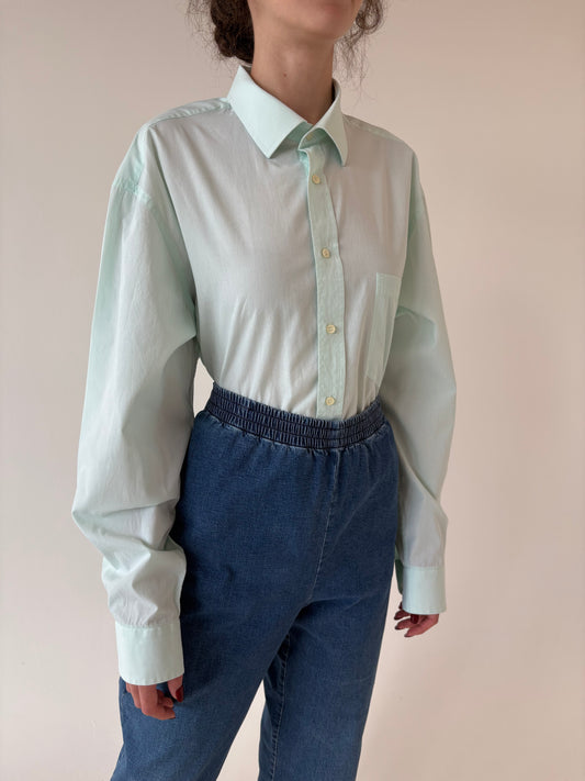 Cămașa mint green din poplin premium de bumbac în croi actual